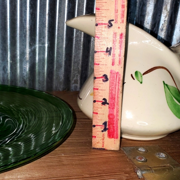 Vintage Stylized Ceramic Pitcher & Optic Green Art Glass Platter - Picture 5 of 11